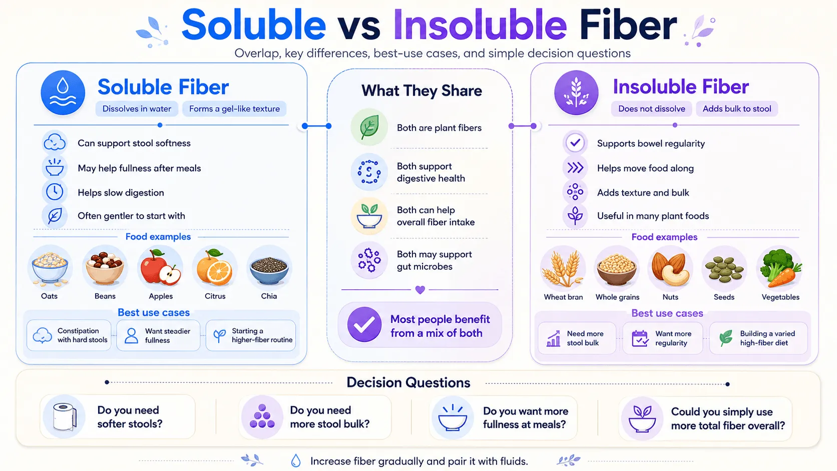 Editorial infographic explaining soluble vs insoluble fiber