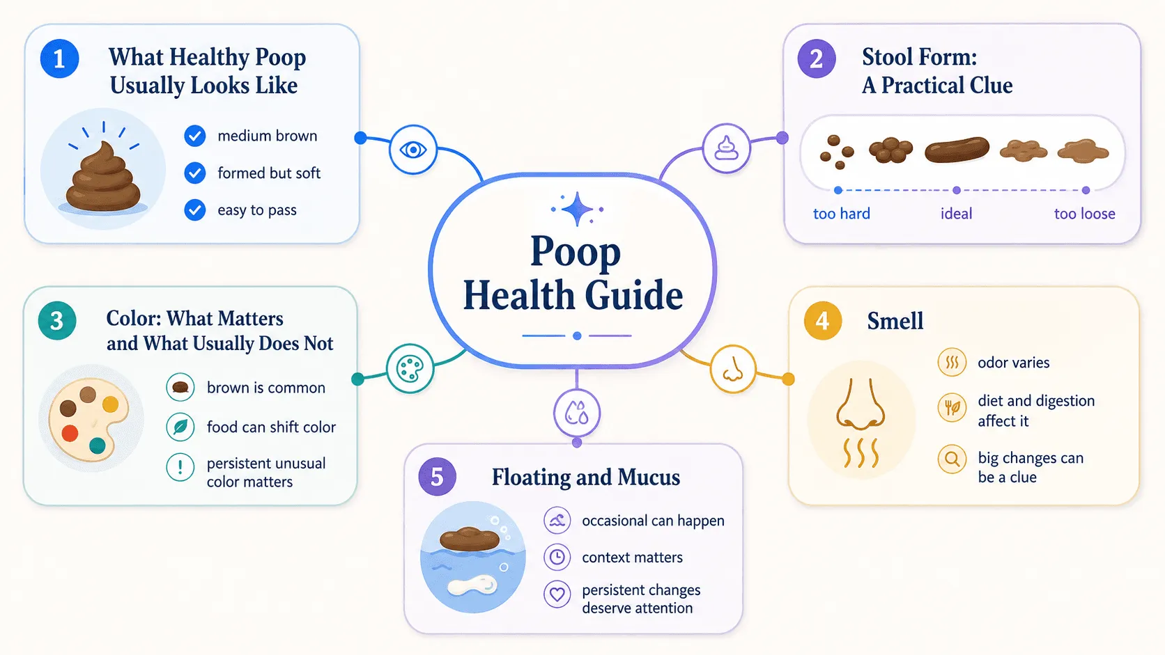 Editorial infographic explaining poop health guide