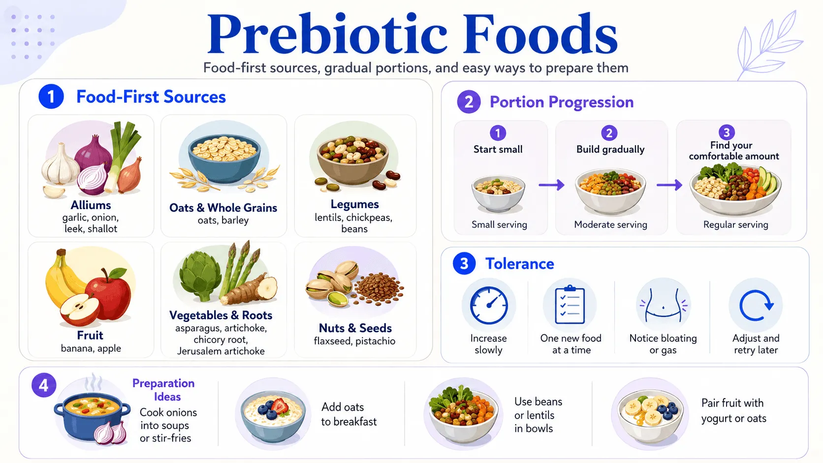 Editorial infographic explaining prebiotic foods