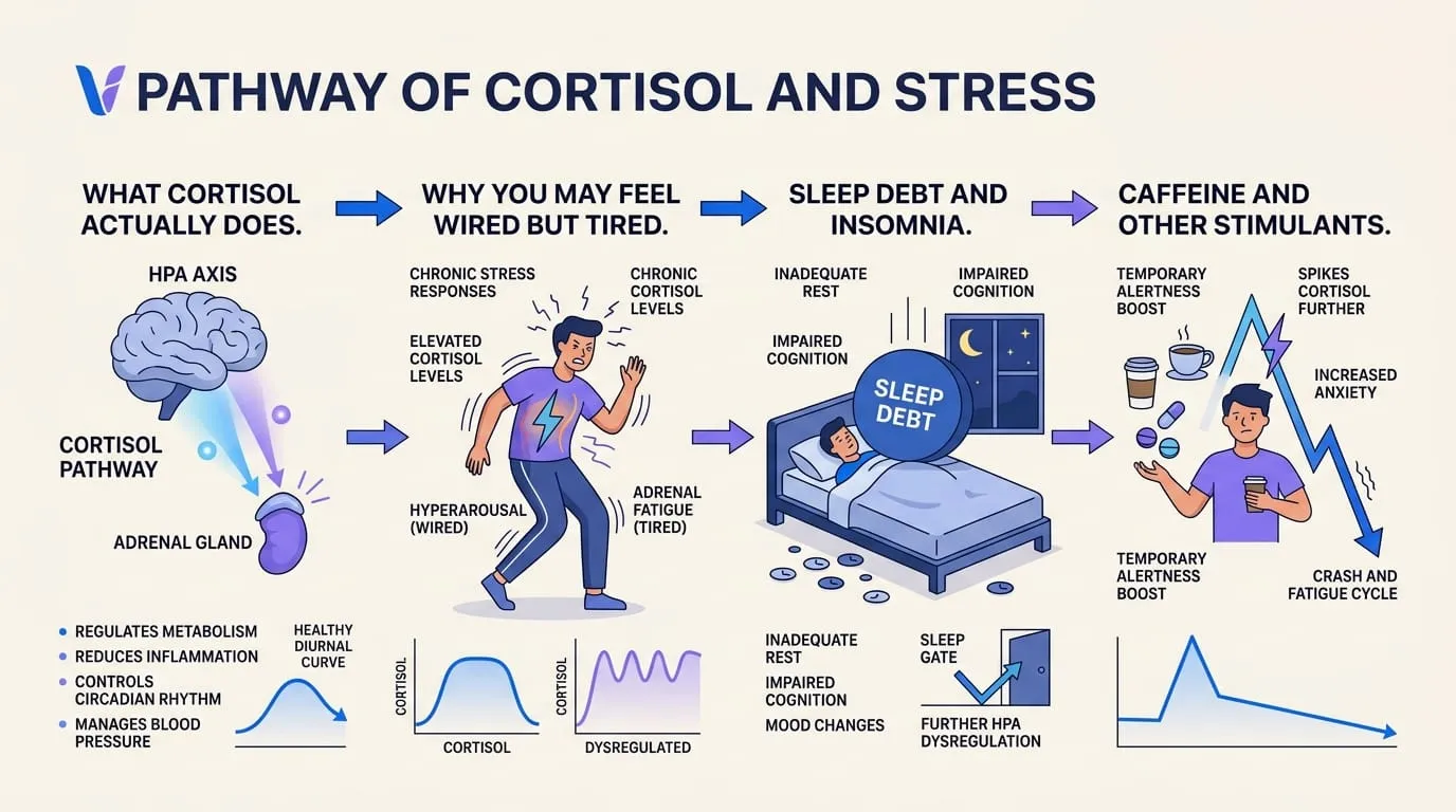 Editorial infographic explaining cortisol and stress